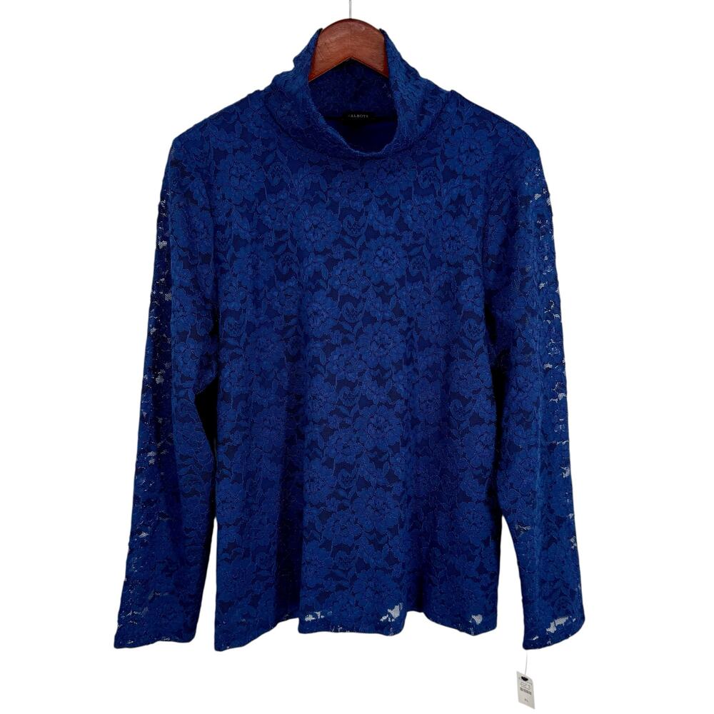 NEW NWT Talbots Sz XL Blue Lace Long Sleeve Formal Blouse Shirt Top Winter